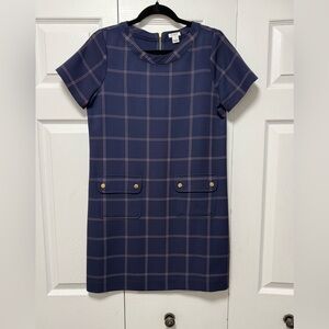 J. Crew Navy and Pink Plaid Mini Dress